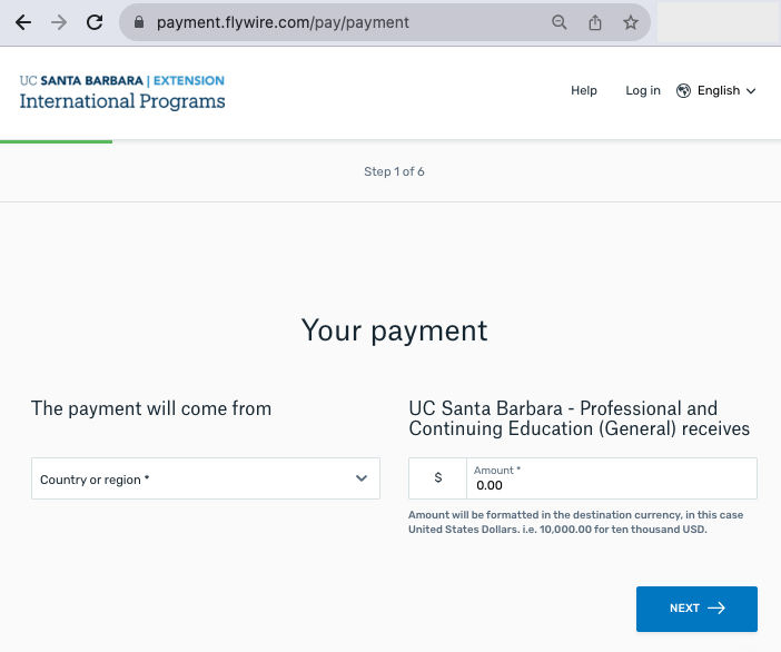 Flywire login payment screen
