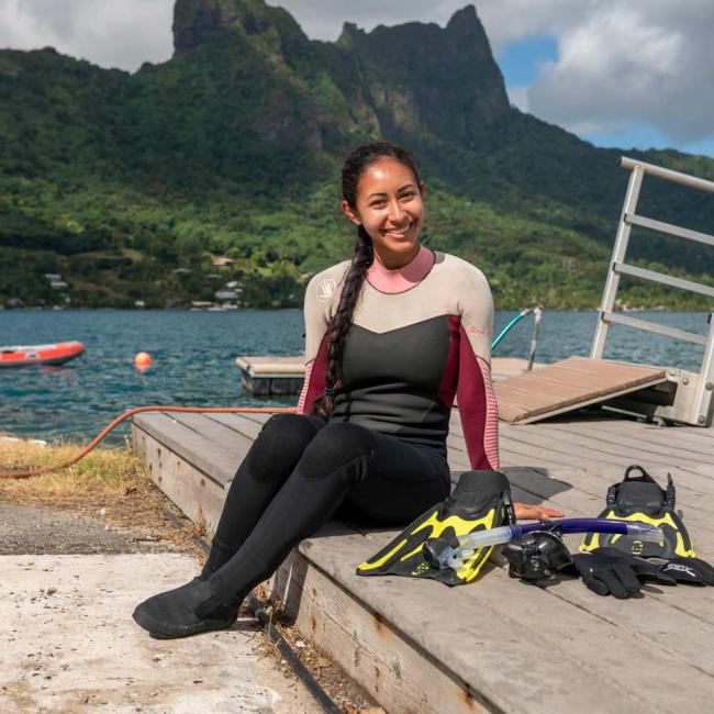 grad student at boat dock